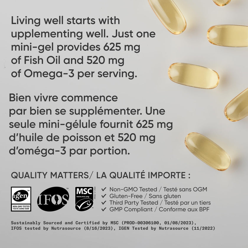 Sports Research® Fish Oil Mini-Softgels - Easy to Swallow Omega-3 Fatty Acids from Wild Caught Alaska Pollock Supporting Brain & Heart Health - 625mg, 120 Capsules 🍁 All In One Marketplace Canada