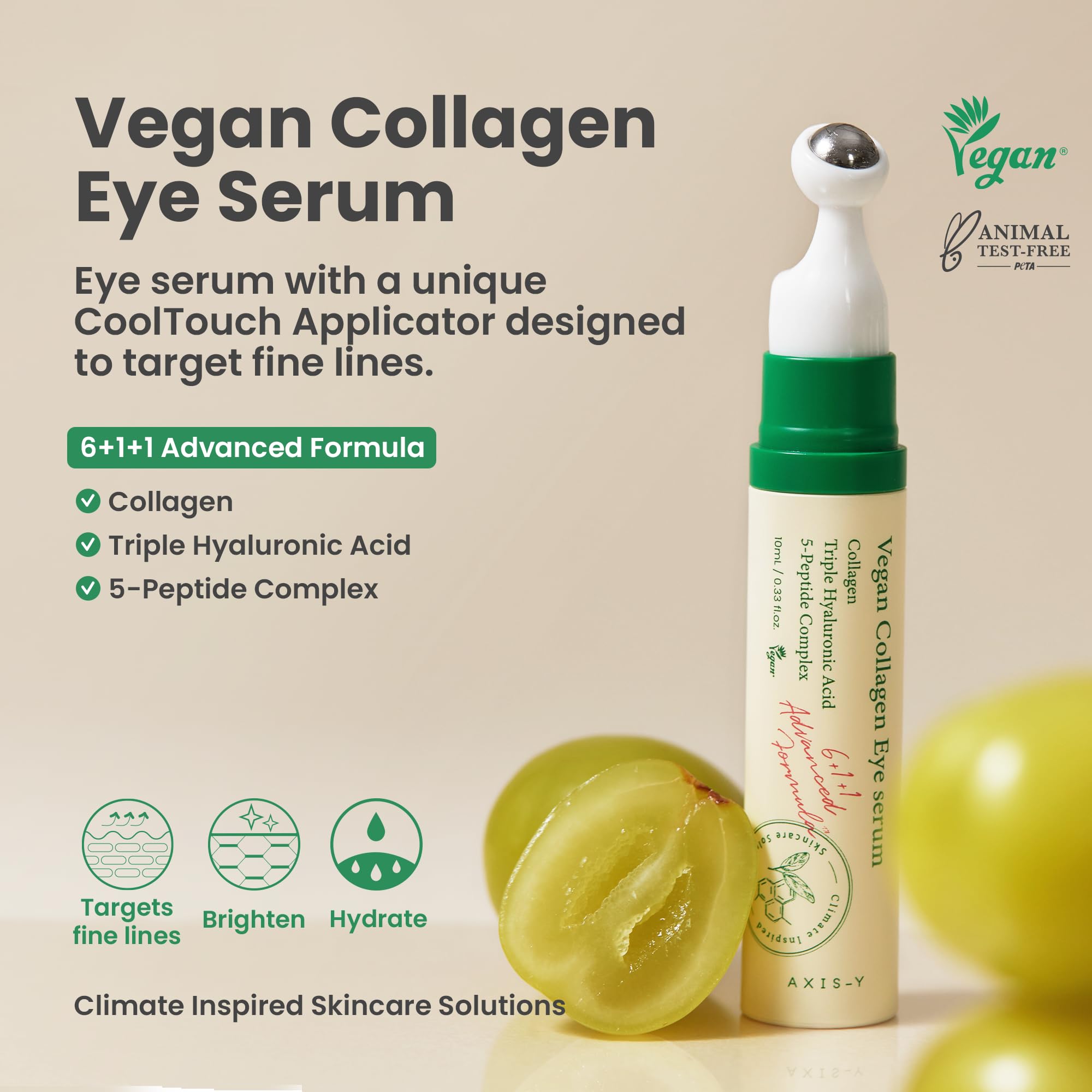 AXIS-Y Vegan Collagen Eye Serum with Triple Hyaluronic Acid & 5-Peptide Complex | Wrinkle Care, Fine Line Reduction, Brightening | Vegan & Cruelty-Free Korean Skin Care | 10ml 🍁 All In One Marketplace Canada