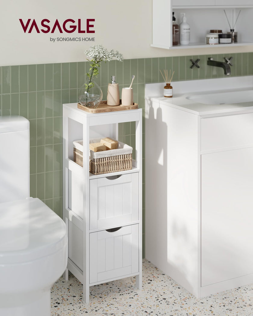 VASAGLE Bathroom Floor Cabinet, Bathroom Storage Organizer Rack Stand, Multifunctional Corner Unit, 2 Drawers, 89 cm in Height, White UBBC42WT 🍁 All In One Marketplace Canada
