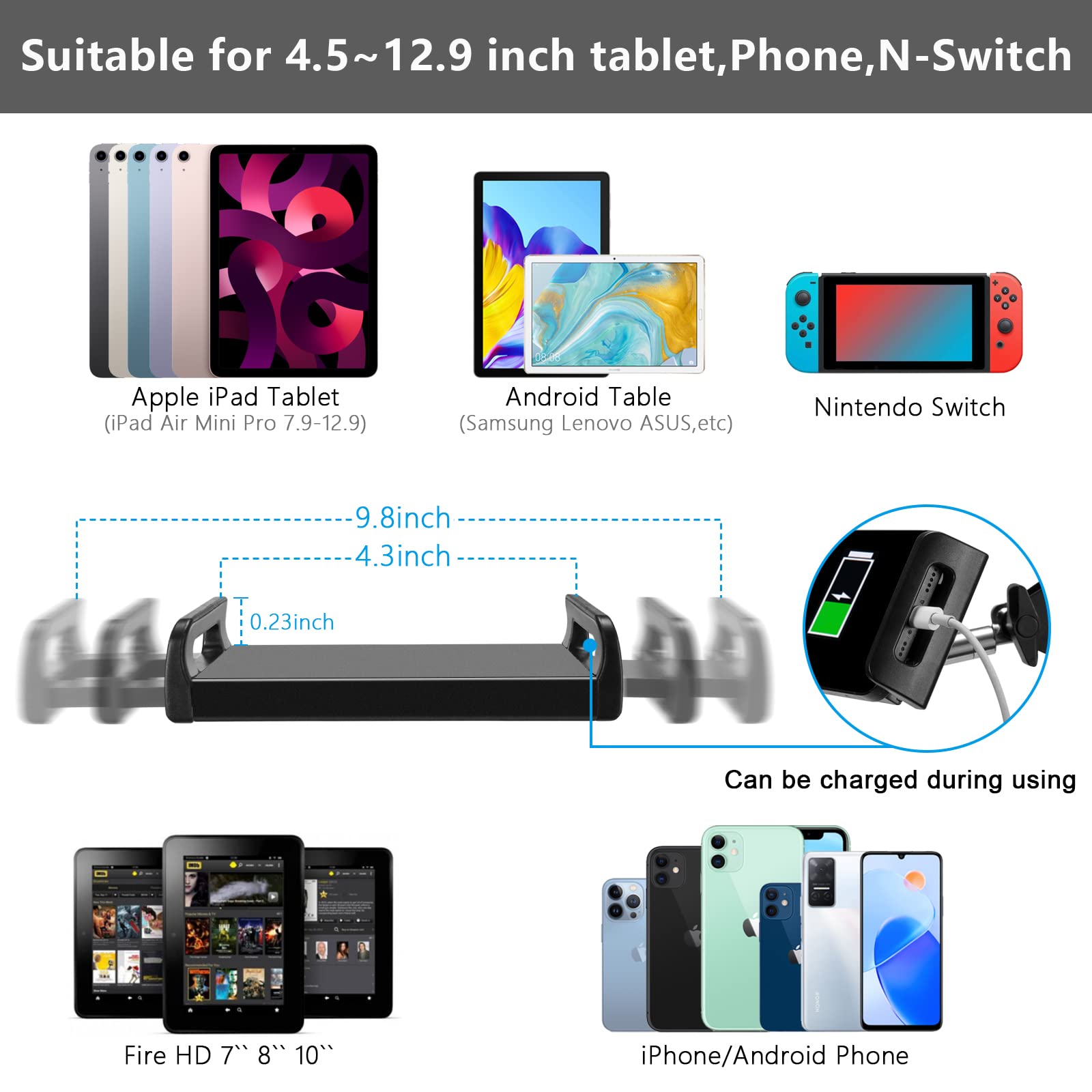 SAMHOUSING Tablet Floor Stand, Adjustable Universal 360-degree Rotatable Metal Tablet Holder, Phone Stand for iPad/iPhoneX/iPad Pro or Other 4.7~12.9 Inch-Screen Devices (Black) 🍁 All In One Marketplace Canada