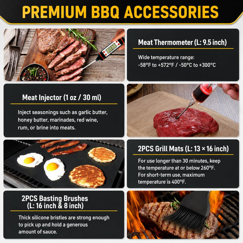 34Pcs BBQ Grill Accessories Tools Set, 16 Inches Stainless Steel Grilling Tools with Carry Bag, Thermometer, Grill Mats for Camping/Backyard Barbecue, Grill Tools Set for Men Women 🍁 All In One Marketplace Canada