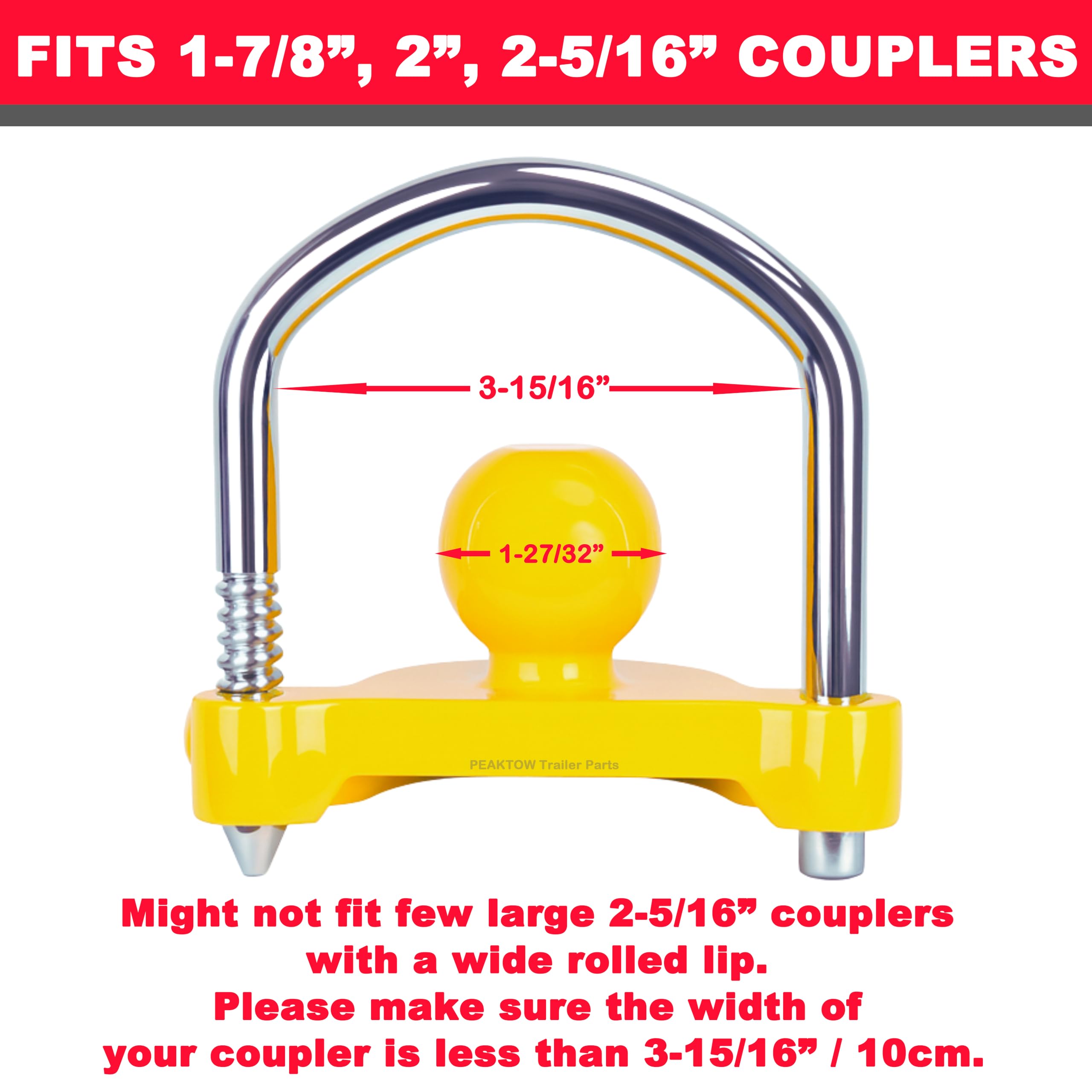 PEAKTOW PTS0002 Heavy Duty Universal Adjustable Coupler Lock Trailer Hitch Storage Security Lock Fits 1-7/8, 2, 2-5/16 Inches Couplers 🍁 All In One Marketplace Canada