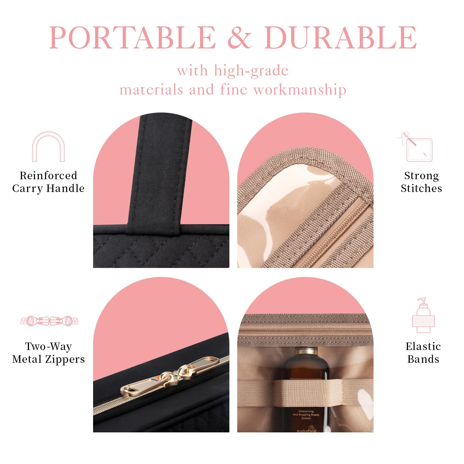 HOTOR Travel Toiletry Bag - Toiletry Bag w/Hanging Hook for Women & Men, Makeup Bag/Big Comparment, Waterproof for Travel Accessories, Travel Essentials, Small, Black 🍁 All In One Marketplace Canada