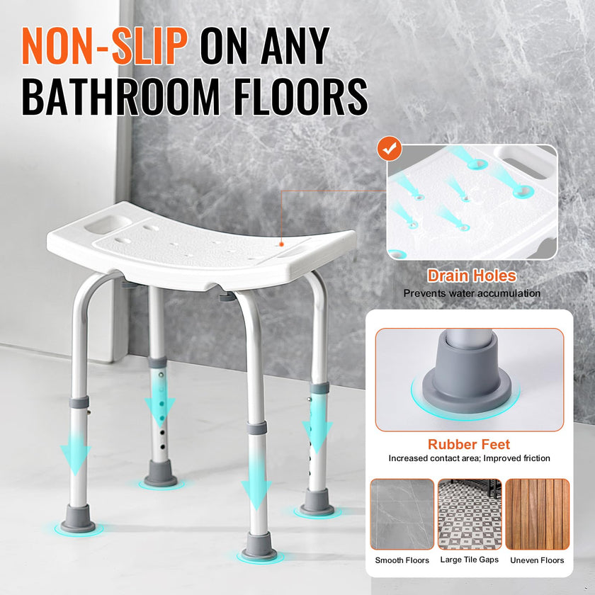 VEVOR Shower Chair, Adjustable Height Shower Stool with Built-in Handles, Shower Seat for Inside Shower or Tub, Non-Slip Bench Bathtub Stool Seat for Elderly Disabled Handicap, 158.8 kg Capacity 🍁 All In One Marketplace Canada