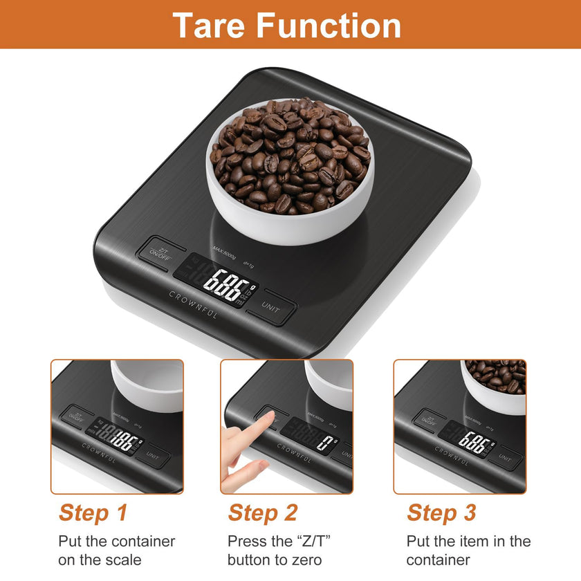 CROWNFUL Food Scale, 5kg/11lb Digital Kitchen Scales Weight Ounces and Grams for Cooking and Baking, 6 Units with Tare Function, Black (Battery Included) 🍁 All In One Marketplace Canada
