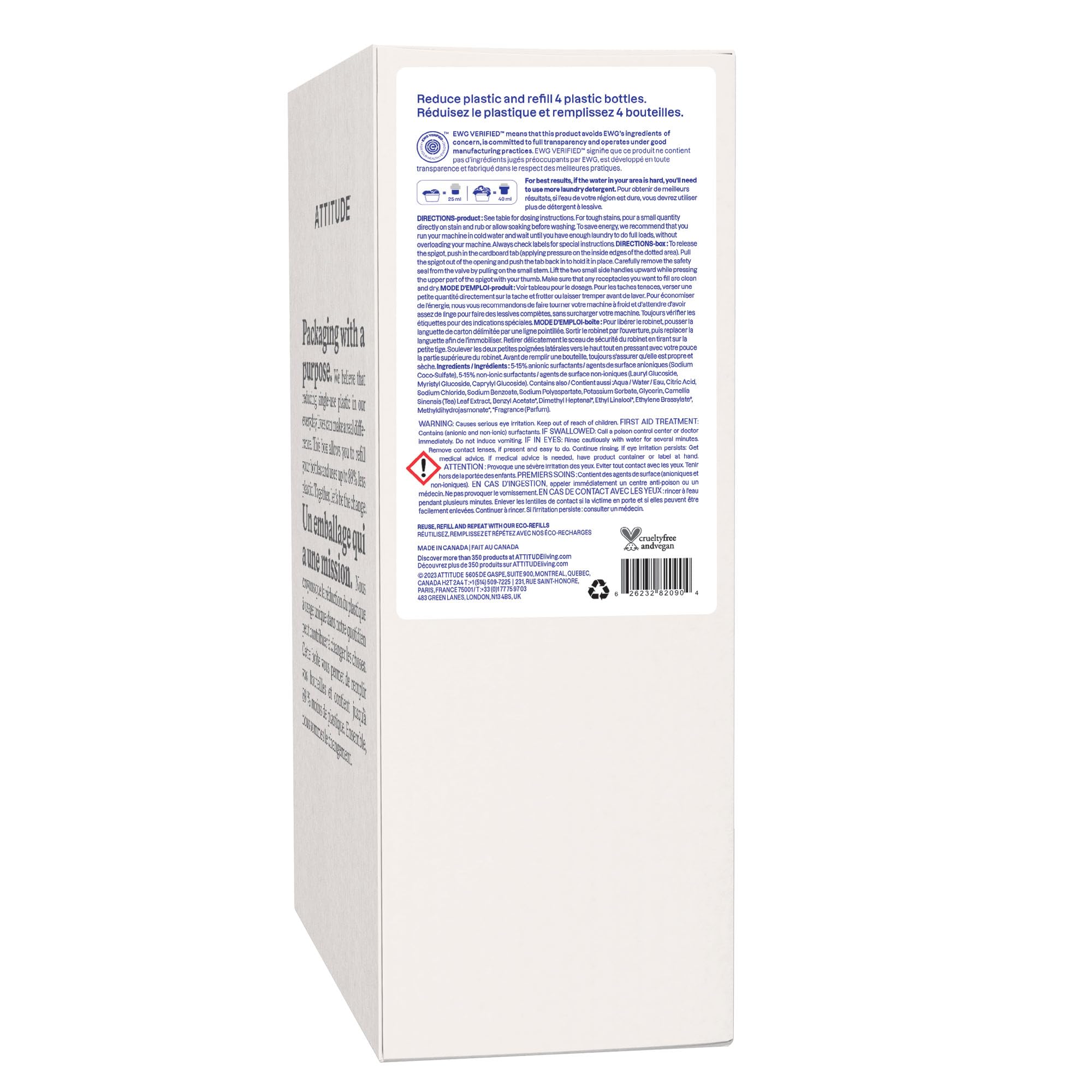ATTITUDE Liquid Laundry Detergent Refill, EWG Verified, HE Compatible, Plant-Based & Vegan, Natural Laundry Soap, Made in Canada, Wildflowers Scent, 160 Loads, 4 Liters 🍁 All In One Marketplace Canada