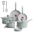 T-Fal Refresh Ceramic Nonstick 12-Piece Cookware Set, Oven Safe Up to 350ºF, Includes Stockpot, Griddle, Frying Pan, Utensils, Ceramic Cookware, Mint Green 🍁 All In One Marketplace Canada