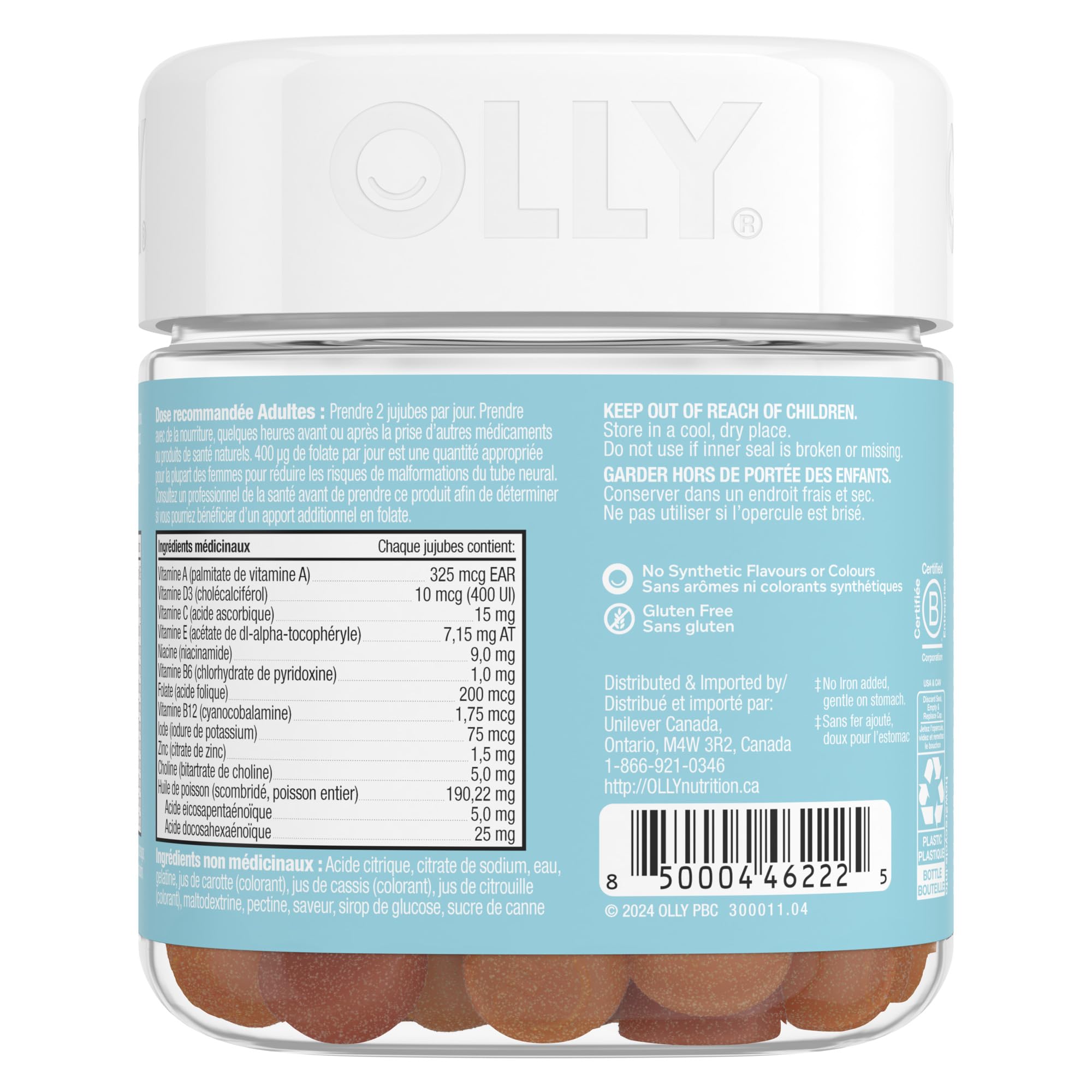 OLLY Prenatal Gummy Supplement Sweet Citrus Multivitamin to help support Mommy & Baby, with no artificial flavours and colours, 30 day supply (60 gummies) 🍁 All In One Marketplace Canada