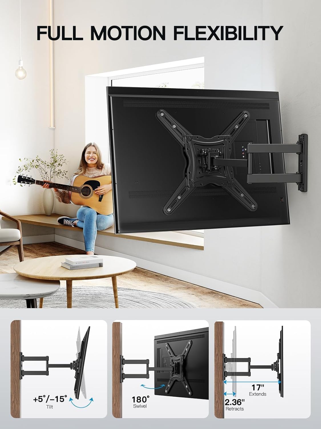 Pipishell Full Motion TV Wall Mount for 26-65 Inch Flat Curved Screen TVs, Max VESA 400x400mm up to 77 lbs, Swivel TV Mount Wall Bracket with Articulating Arms, Tilt, Extension, PIMF7 🍁 All In One Marketplace Canada