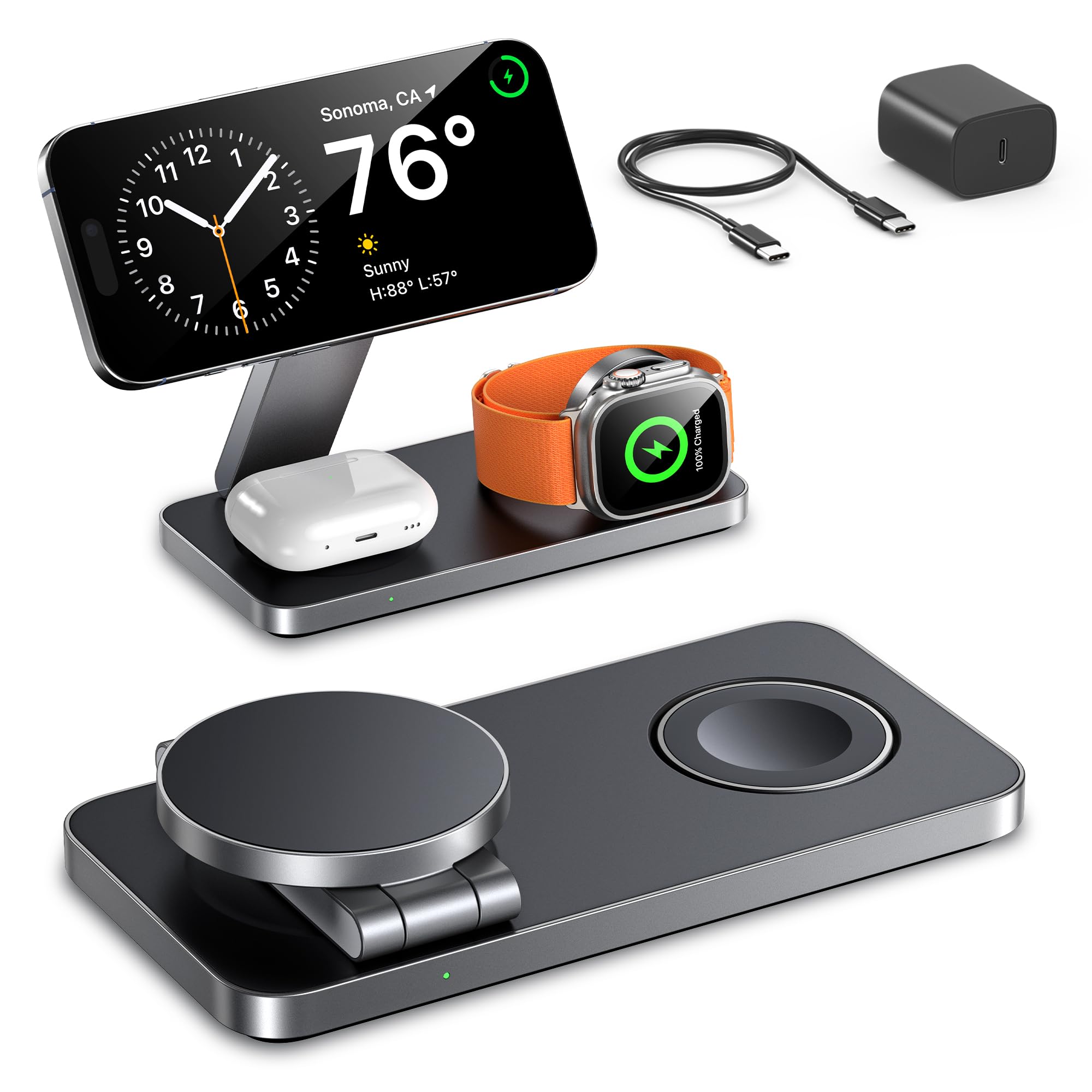 EXW Wireless Charging Station for Apple, Compatible with MagSafe Charger Stand,Foldable Travel Bedside Fast Qi Magnetic Wireless Charger for iPhone 17 Air 16 15 14 13 12 Series,Airpods Pro,Apple Watch 🍁 All In One Marketplace Canada