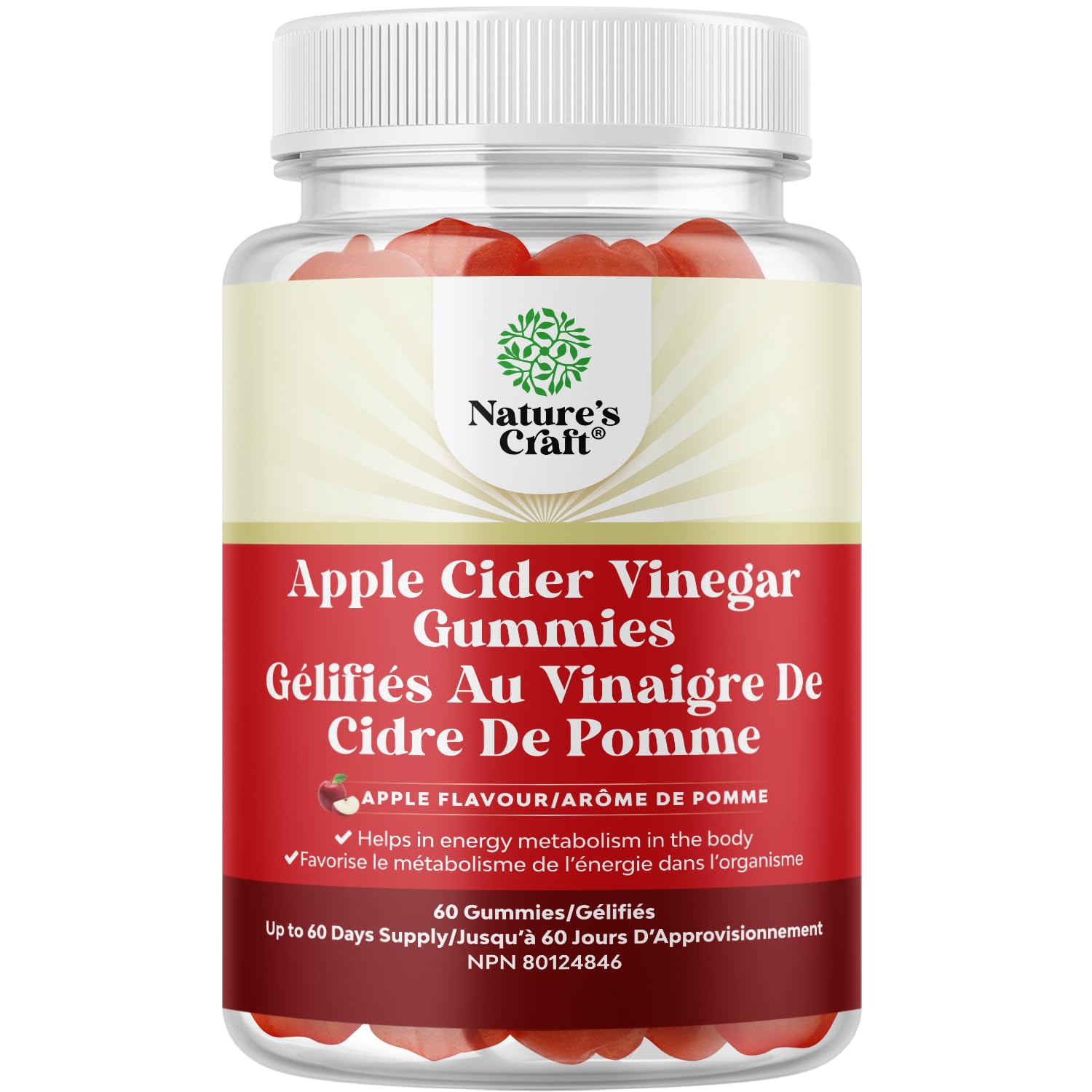 Apple Cider Vinegar Gummies with Mother - Supports Appetite Control - ACV Gummies for Detox & Cleanse - Gut Health & Bloating - Metabolism & Energy Support - ACV with Mother - B12 & B6 Vitamin - 60 Ct 🍁 All In One Marketplace Canada