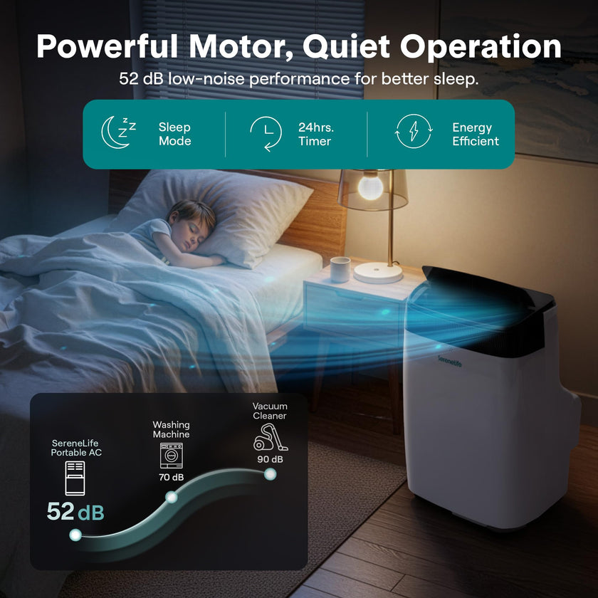 SereneLife Portable Electric Air Conditioner Unit-900W 8000 BTU Power Plug-in AC Cold Indoor Room Conditioning System with Cooler, Dehumidifier, Fan, Exhaust Hose, Window Seal, Wheels, Remote (SLPAC8) 🍁 All In One Marketplace Canada