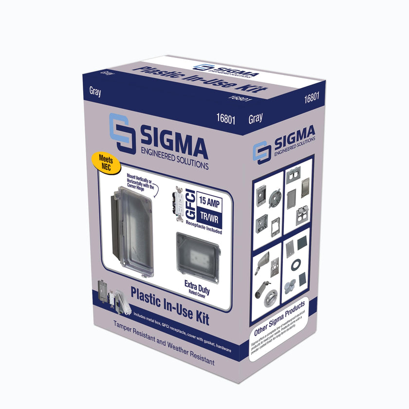 Sigma Engineered Solutions 16801 Non-Metallic Weatherproof Outdoor Electrical Outlet Kit w/Extra Duty Cover, Box and 15 Amp GFCI Receptacle, in-USE, Clear/Gray, 1 Gang, Lockable with Patented Hinge 🍁 All In One Marketplace Canada