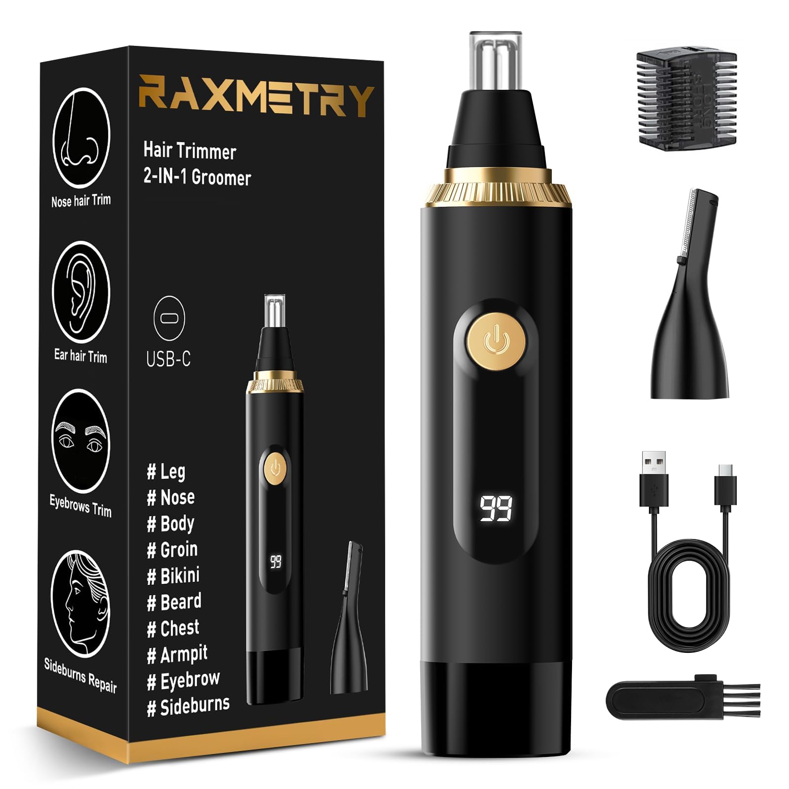 Nose Hair Trimmer 2026 Professional Nose Trimmer for Men and Women, Painless IPX7 Waterproof Eyebrow & Facial Hair Removal,USB Rechargeable with LED Display Dual-Edge Blades, Black 🍁 All In One Marketplace Canada