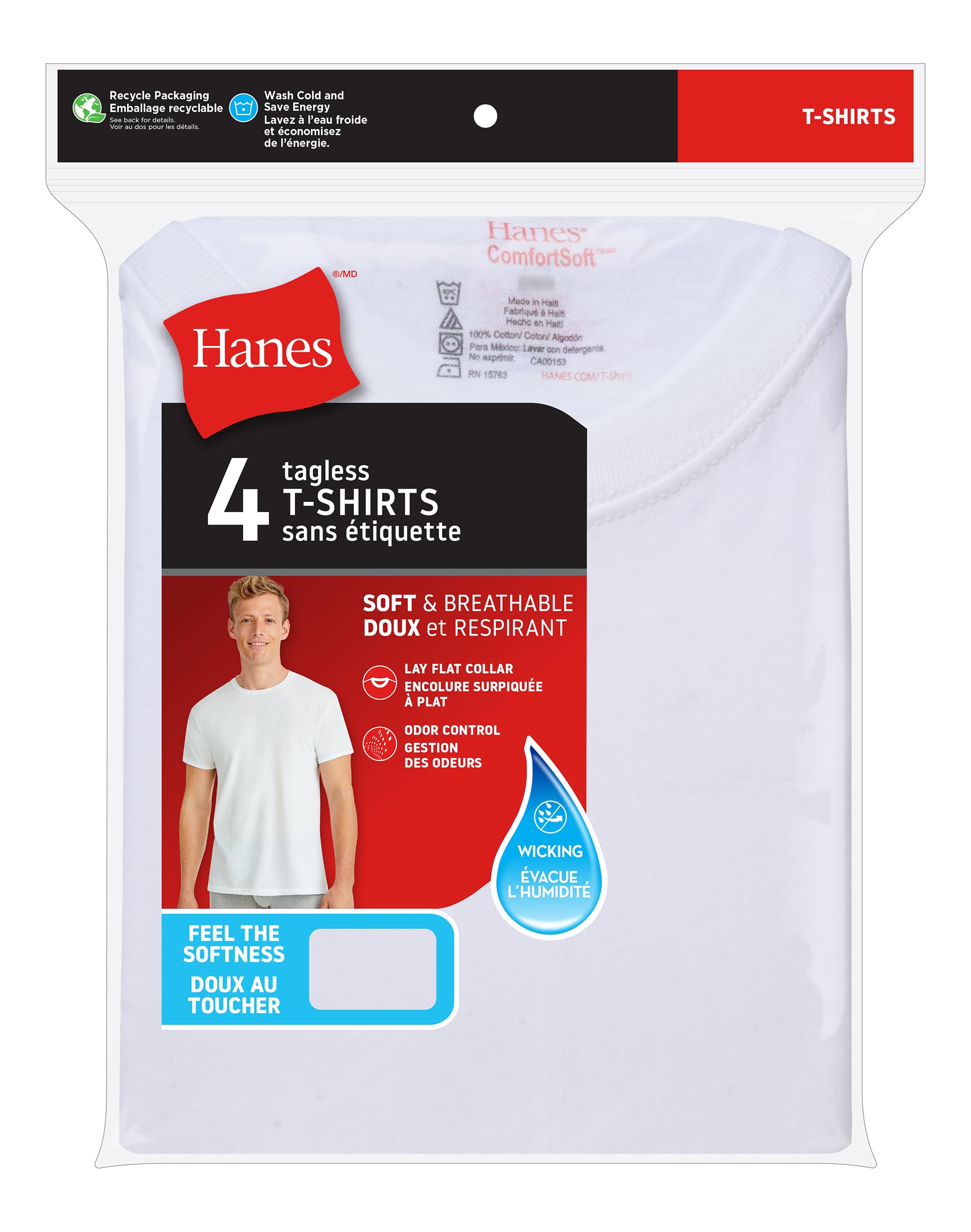 Hanes Mens ComfortSoft 4 Pack Cotton Crewneck T-Shirt. Undershirts, White, Medium US 🍁 All In One Marketplace Canada