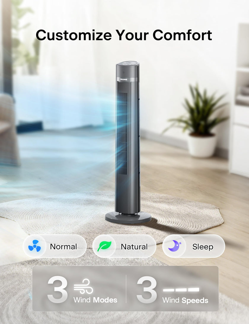 PELONIS Oscillating Tower Fan with Remote Control 40’’ Quiet Stand Up Fan with 3 Speed Settings and 3 Modes 15-Hour Timer LED Display for Bedroom Home Office Use, Black 🍁 All In One Marketplace Canada