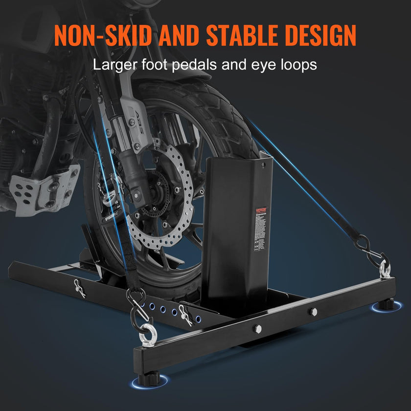 VEVOR Motorcycle Wheel Chock Upright, 1800 lbs Capacity, Heavy-duty Steel Motorcycle Front Wheel Stand with 6 Adjustable Holes, For 15
