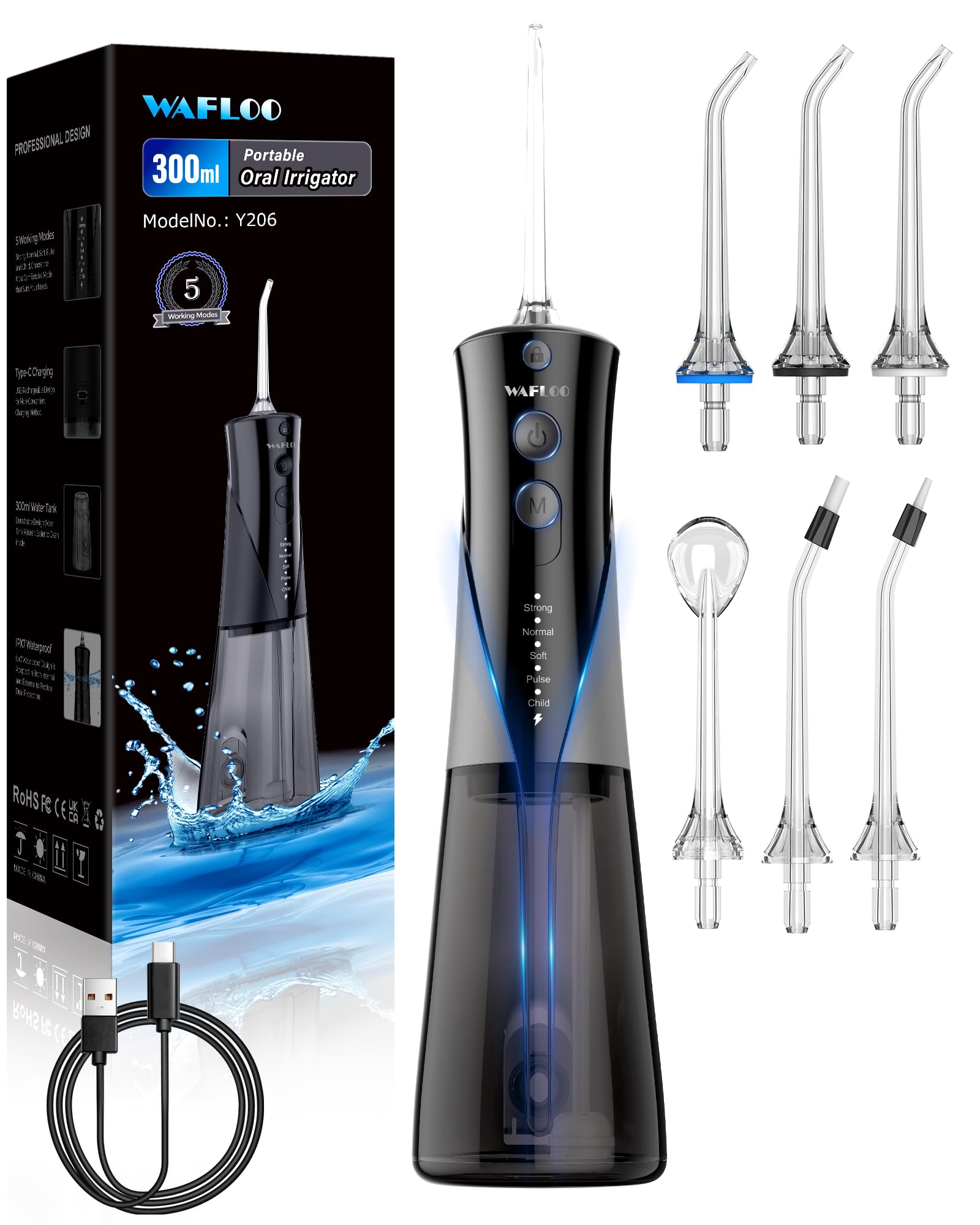WAFLOO Water Flossers - Portable 300ML Larger Tank Waterflosser IPX7 Waterproof Floss for Home Travel, 5 Modes, 6 Flossing Tips 🍁 All In One Marketplace Canada