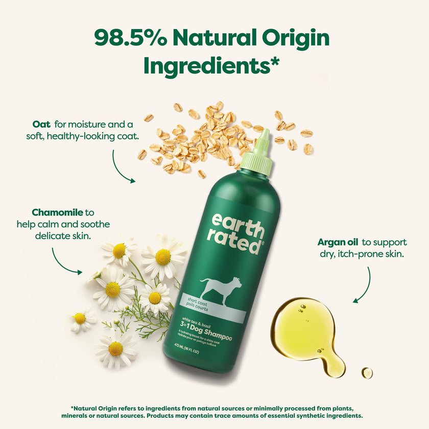 Earth Rated (A Canadian Company), 3-in-1 Soothing Dog Shampoo and Conditioner, Deodorizing Oatmeal Shampoos for Dogs and Puppies, Great for Smelly Pets, White Tea and Basil Scent, 473 ml 🍁 All In One Marketplace Canada