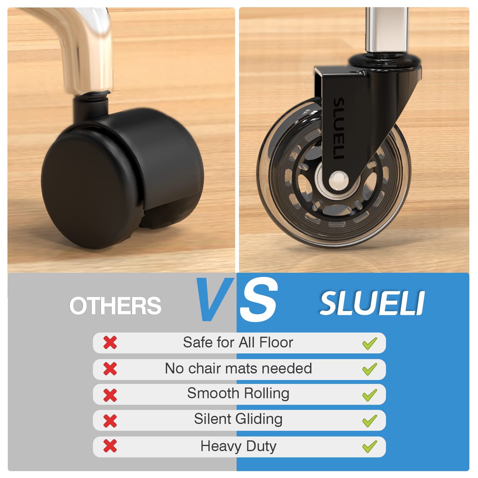 Office Chair Caster Wheels Replacement Rubber Chair Casters (Set of 5), 3 Inch Heavy-Duty Office Chair casters for Hardwood Floors Carpet and Tile Floors Universal fit 🍁 All In One Marketplace Canada