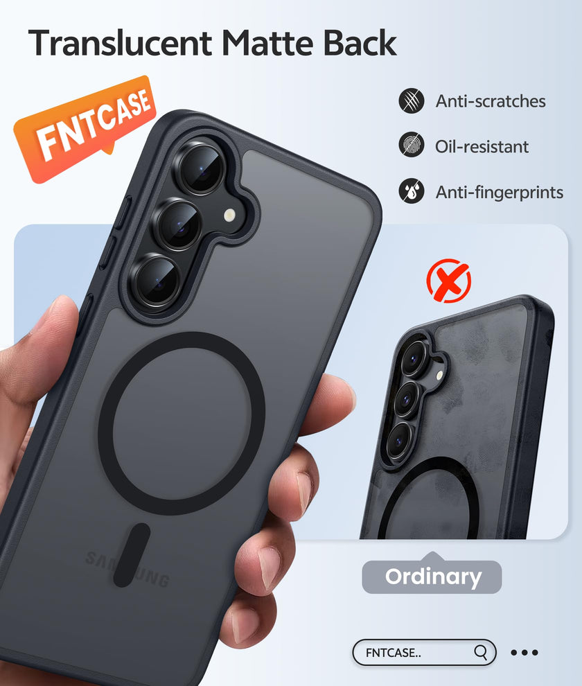 FNTCASE for Samsung-Galaxy S25 FE Case: Magnetic Translucent Matte Military Grade Drop Proof Protection Cell Phone Cover - Slim Rugged Durable Shockproof Protective Cases (Black 6.7 inch) 🍁 All In One Marketplace Canada