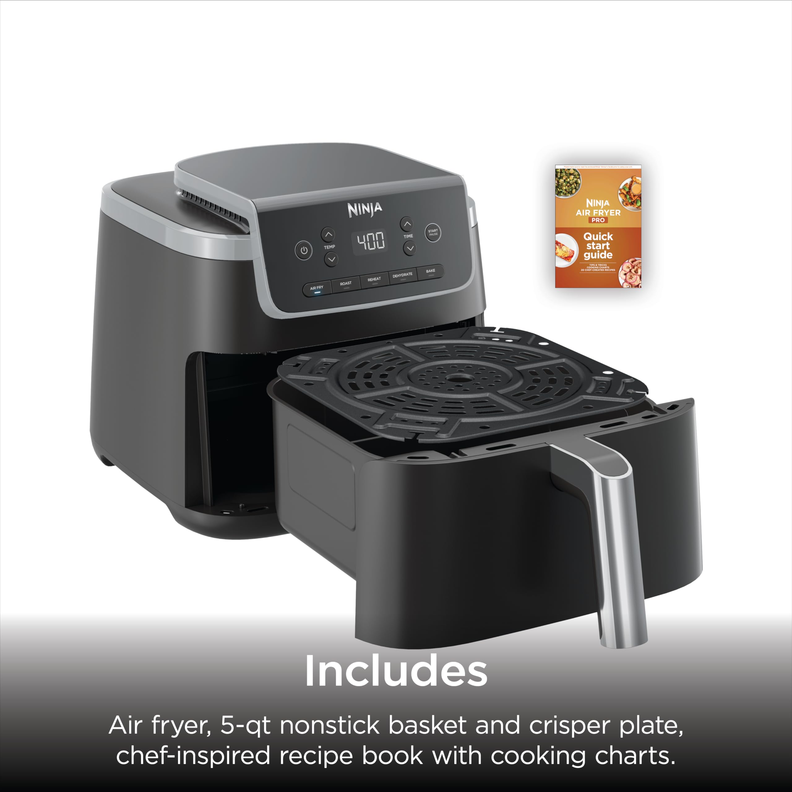 Ninja Air Fryer Pro 5-in-1, 5 QT Capacity, Air Fry, Bake, Roast, Reheat, and Dehydrate, Air Crisp Technology, Nonstick Basket & Crisper Plate, Grey, AF142C 🍁 All In One Marketplace Canada