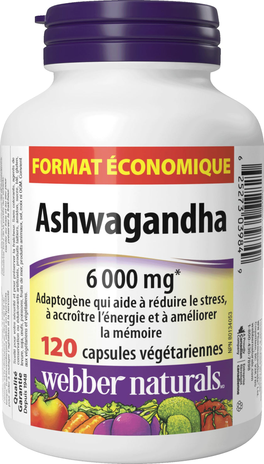 Webber Naturals Ashwagandha 6000 mg, 120 Capsules, Adaptogen to Help Reduce Stress & Increase Energy, Vegan 🍁 All In One Marketplace Canada