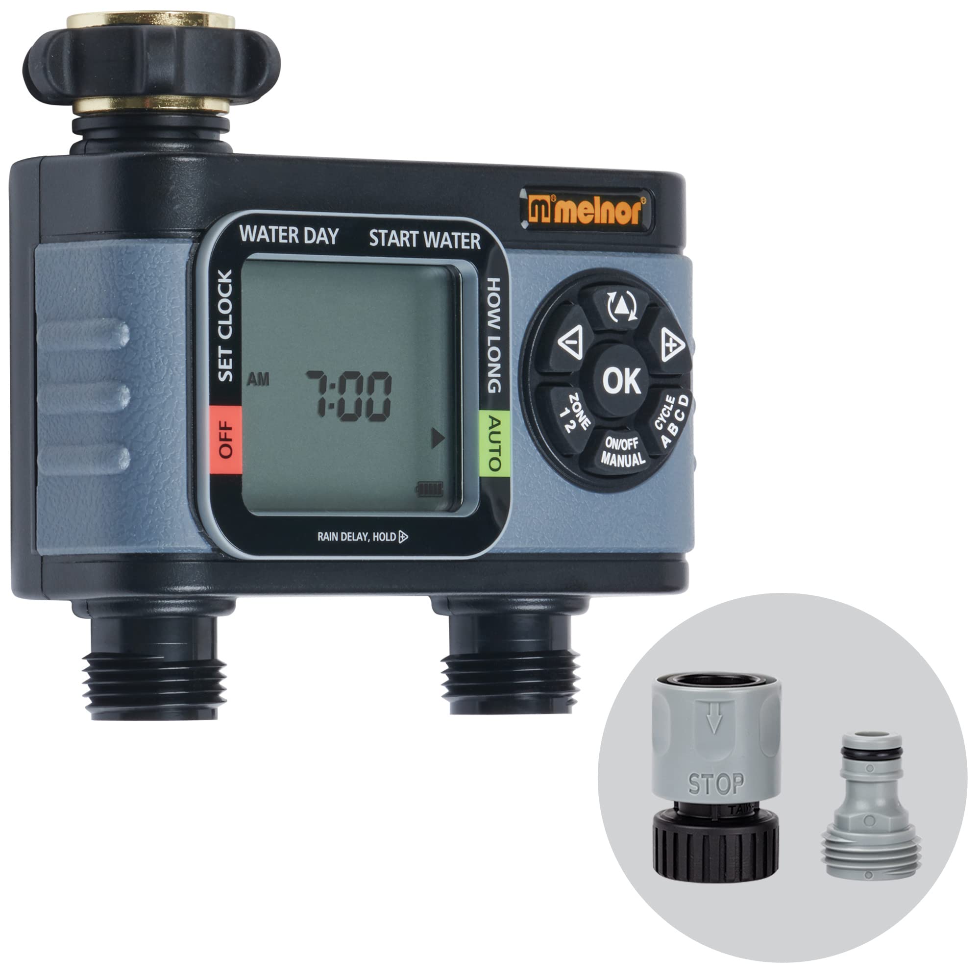 Melnor 65166AMZ HydroLogic Digital Hose Timer, 2-Zone Programmable Watering Timer, Quick Connect Bundle, Black, Grey 🍁 All In One Marketplace Canada