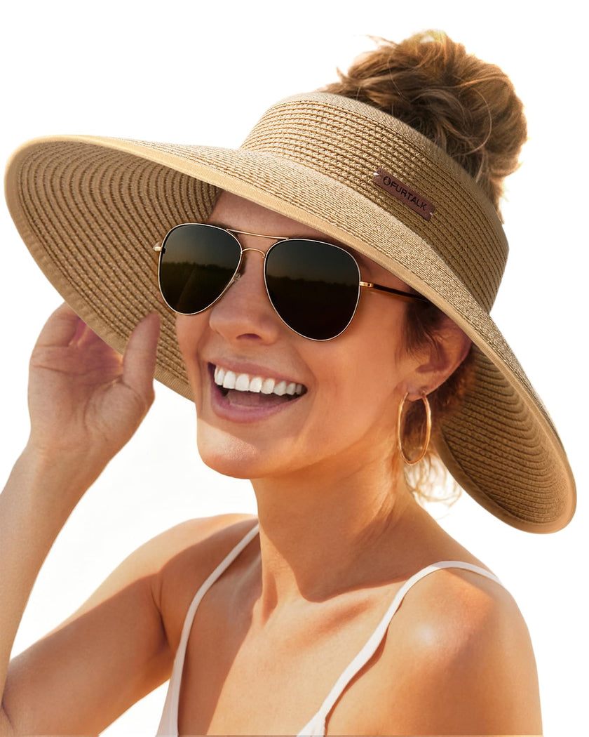 FURTALK Sun Visor Hats for Women Wide Brim Straw Roll Up Ponytail Summer Beach Hat UV UPF 50 Packable Foldable Travel 🍁 All In One Marketplace Canada