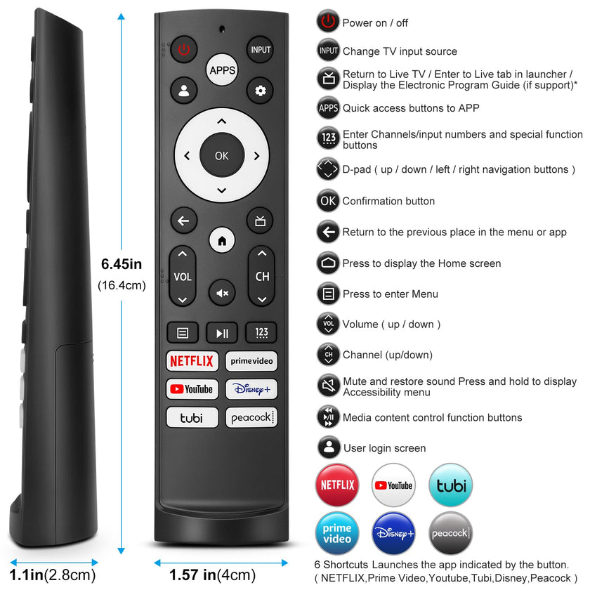 Universal Replacement Remote Control for All Hisense Smart Google TVs Compatible with UHD 4K LED HD ULED-No Setup Needed Programming 🍁 All In One Marketplace Canada