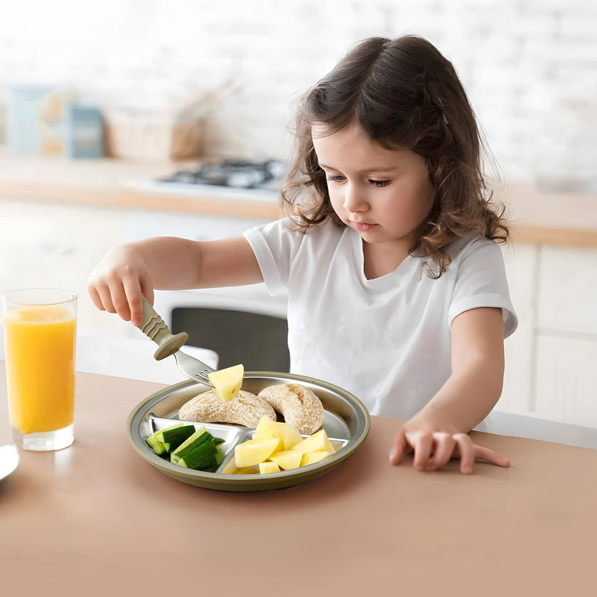 PandaEar 3 Pack Stainless Steel Baby Plates with Suction, Divided Toddler Plate for Baby Led Weaning Supplies, Non-Slip Suction Plates Baby Feeding Set, Dishwasher Safe (Blue/Green/Brown) 🍁 All In One Marketplace Canada