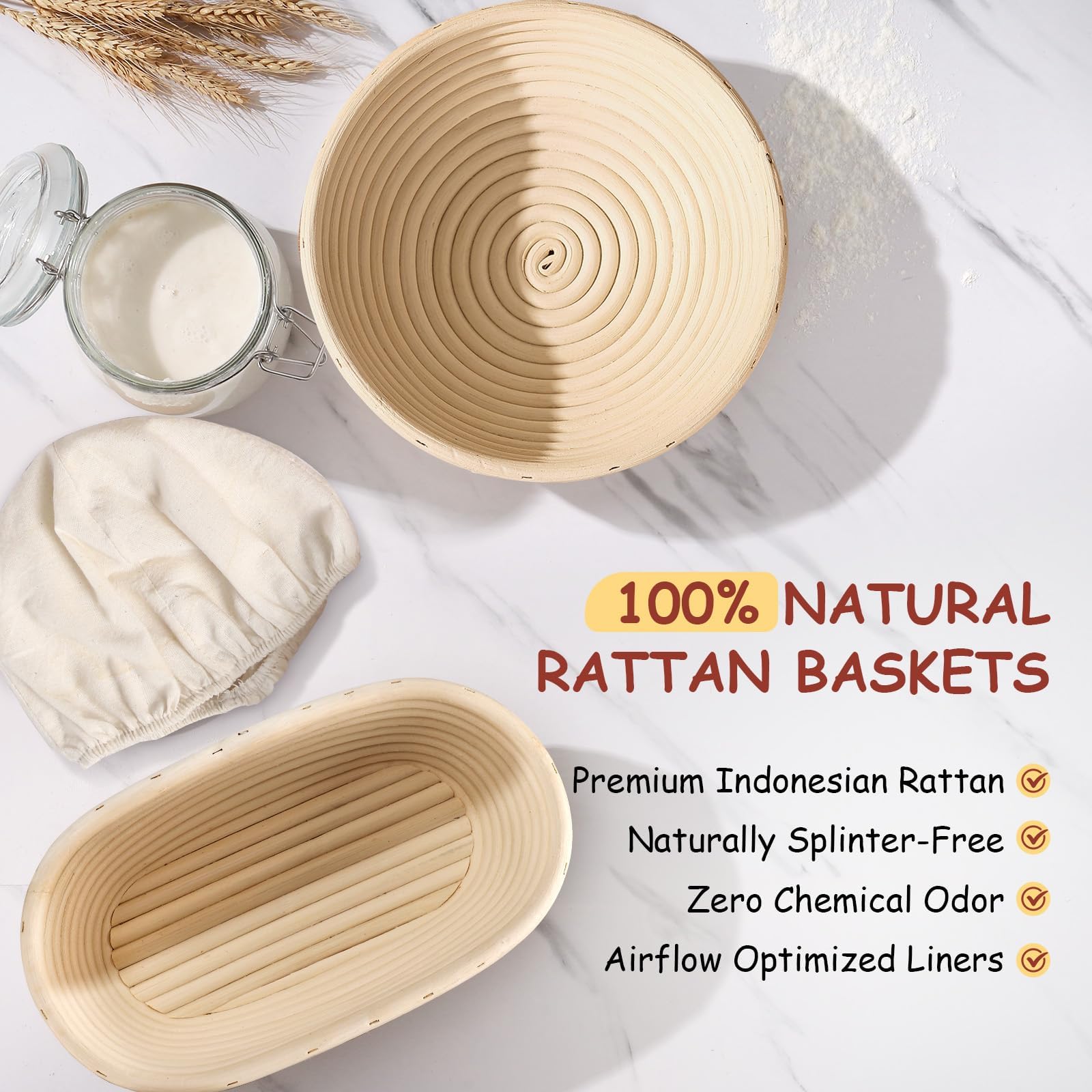 KOACKL Sourdough Bread Starter Kits, Banneton Sourdough Bread Making Tools Kit, Banneton Proofing Basket Making Bread Basket Baking for Baking Dough with Rising Pattern (Round and Oval) 🍁 All In One Marketplace Canada