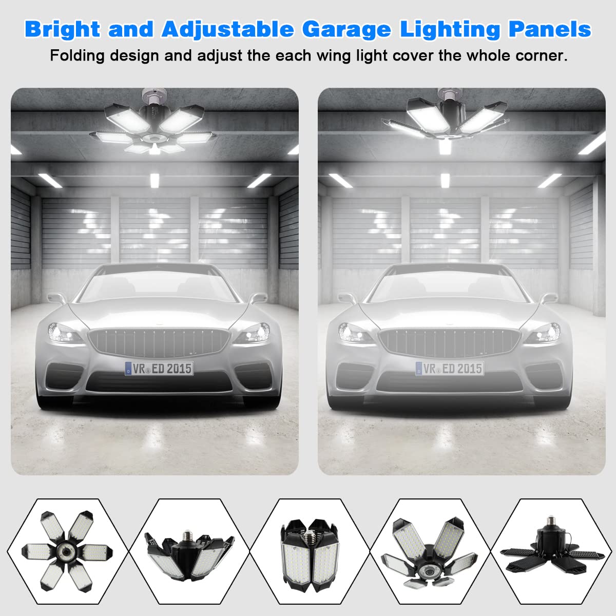 POLARPRA Garage Lights - 2Pack Super Bright 32000LM LED Garage Ceiling Light 6500K LED Shop Light w/ 6 Deformable Panels Screw in E26/E27 Socket Light Bulbs for Workshop Storage Warehouse Attic 🍁 All In One Marketplace Canada