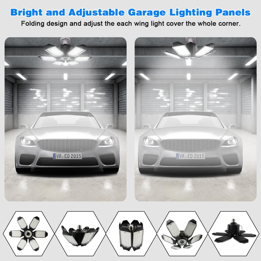 POLARPRA Garage Lights - 2Pack Super Bright 32000LM LED Garage Ceiling Light 6500K LED Shop Light w/ 6 Deformable Panels Screw in E26/E27 Socket Light Bulbs for Workshop Storage Warehouse Attic 🍁 All In One Marketplace Canada