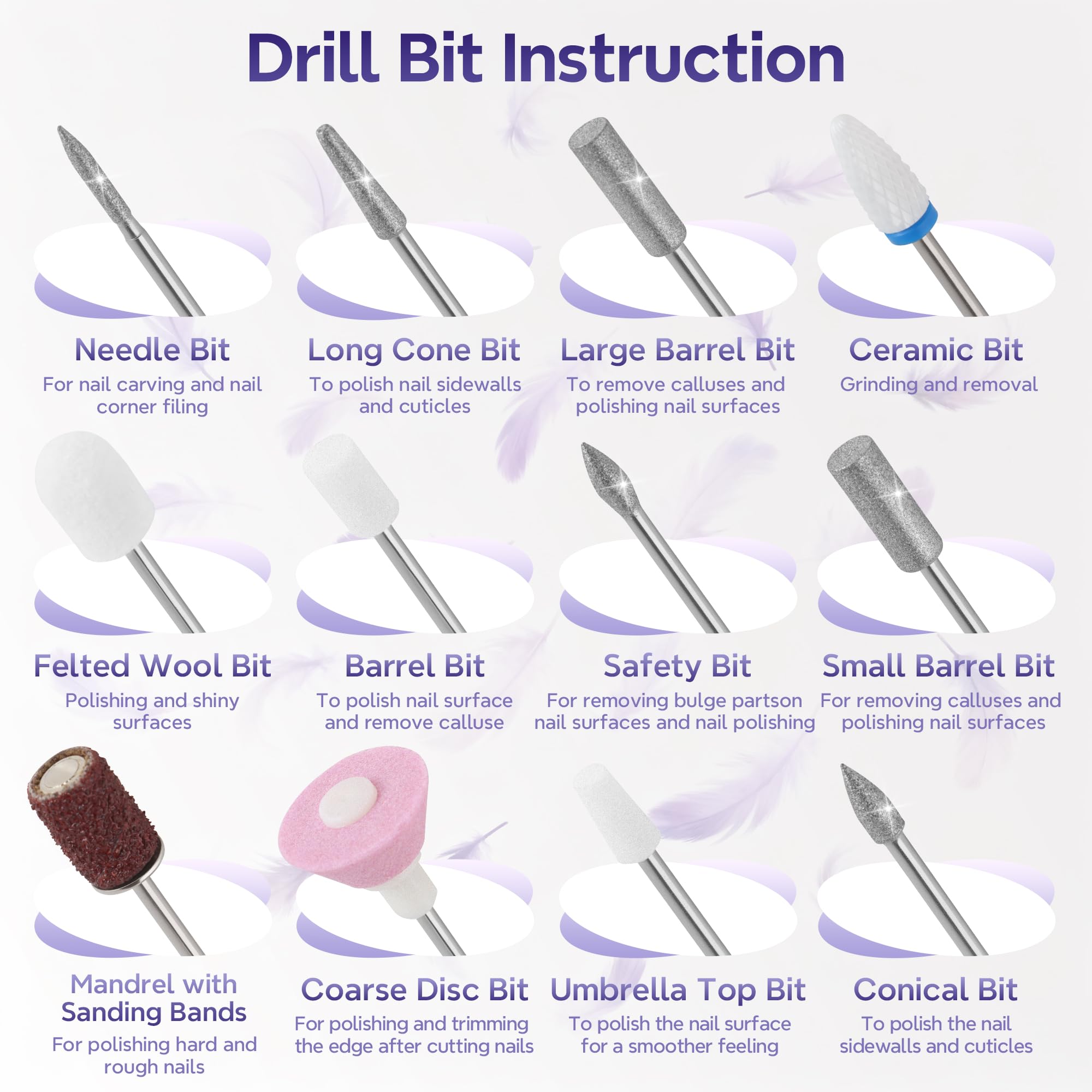 Breosic Electric Nail Drill 35000RPM,12-in-1 Nail File Portable USB-Rechargeable Cordless Nail Drill Professional with 9-Speed & LED Display Manicure Pedicure Nail Kits for Acrylic & Gel Nails(Purple) 🍁 All In One Marketplace Canada