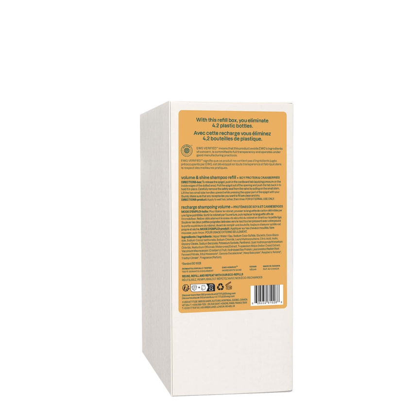 ATTITUDE Volume and Shine Hair Shampoo, Made in Canada, EWG Verified, For Thin Hair, Naturally Derived Ingredients, Vegan and Plant Based, Soy Protein and Cranberries, Bulk Refill, 2 Liters 🍁 All In One Marketplace Canada