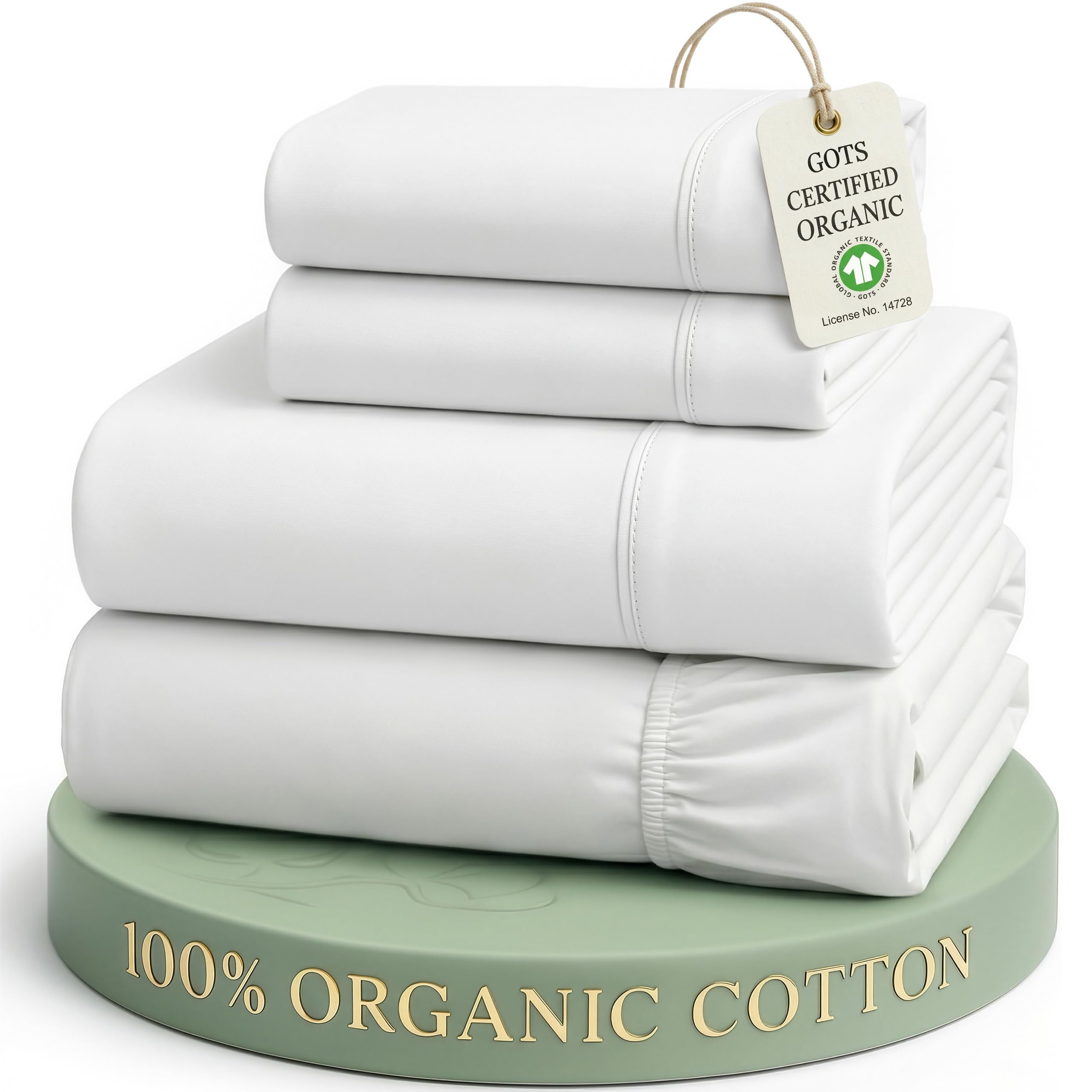 Lane Linen 100% Organic Cotton Queen Sheet Set, 4-Piece Percale Bed Sheets for Queen Bed - Soft, Breathable, Hypoallergenic, Deep Pocket Fits Mattress Up to 15