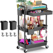Goovilla 3 Tier Rolling Utility Cart Organizer with Removable Drawer, Stable and Sturdy Black Rolling Storage Carts with 2 Lockable Wheels for Bathroom, Kitchen, Snack, Craft, Makeup, Baby Essentials 🍁 All In One Marketplace Canada
