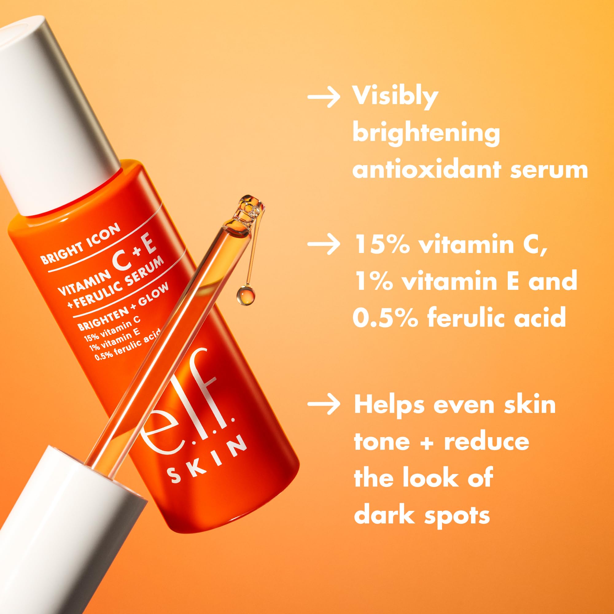 e.l.f. SKIN Bright Icon Vitamin C + E + Ferulic Face Serum, Brightening & Soothing with 15% Vitamin C, Vegan & Cruelty-Free 🍁 All In One Marketplace Canada