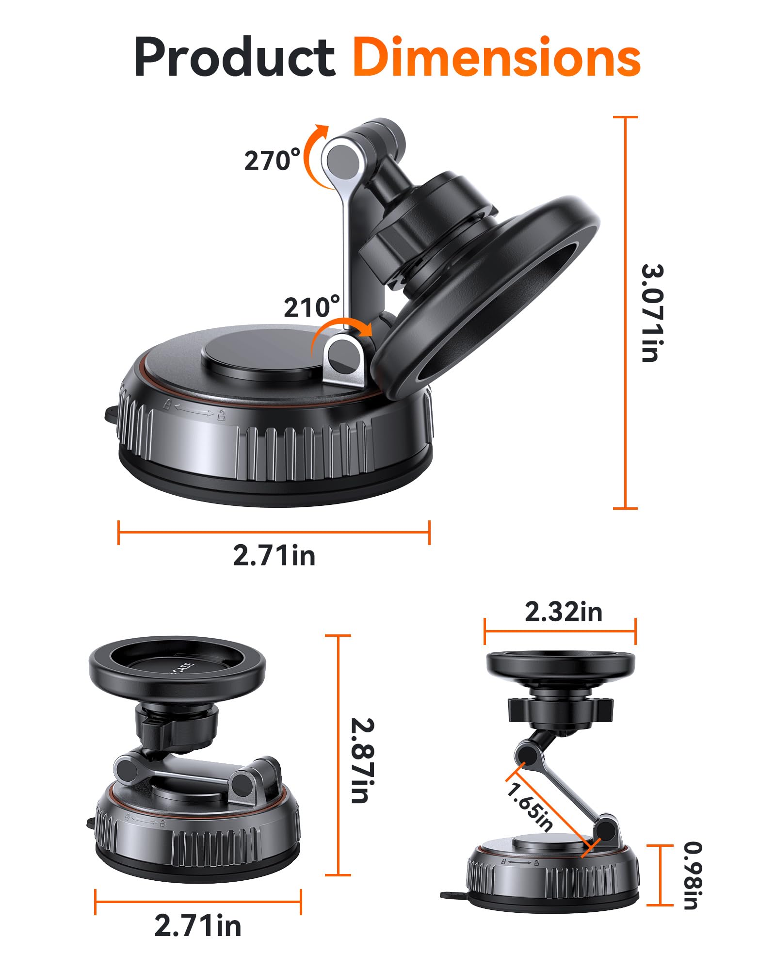 Miracase for MagSafe Car Mount[20 Powerful N55 Magnets+Industrial-Grade Vacuum Base] Magnetic Phone Holder Car 360° Full-Directional Adjustment, Fit for Windshield & Dashboard with All Smartphones 🍁 All In One Marketplace Canada