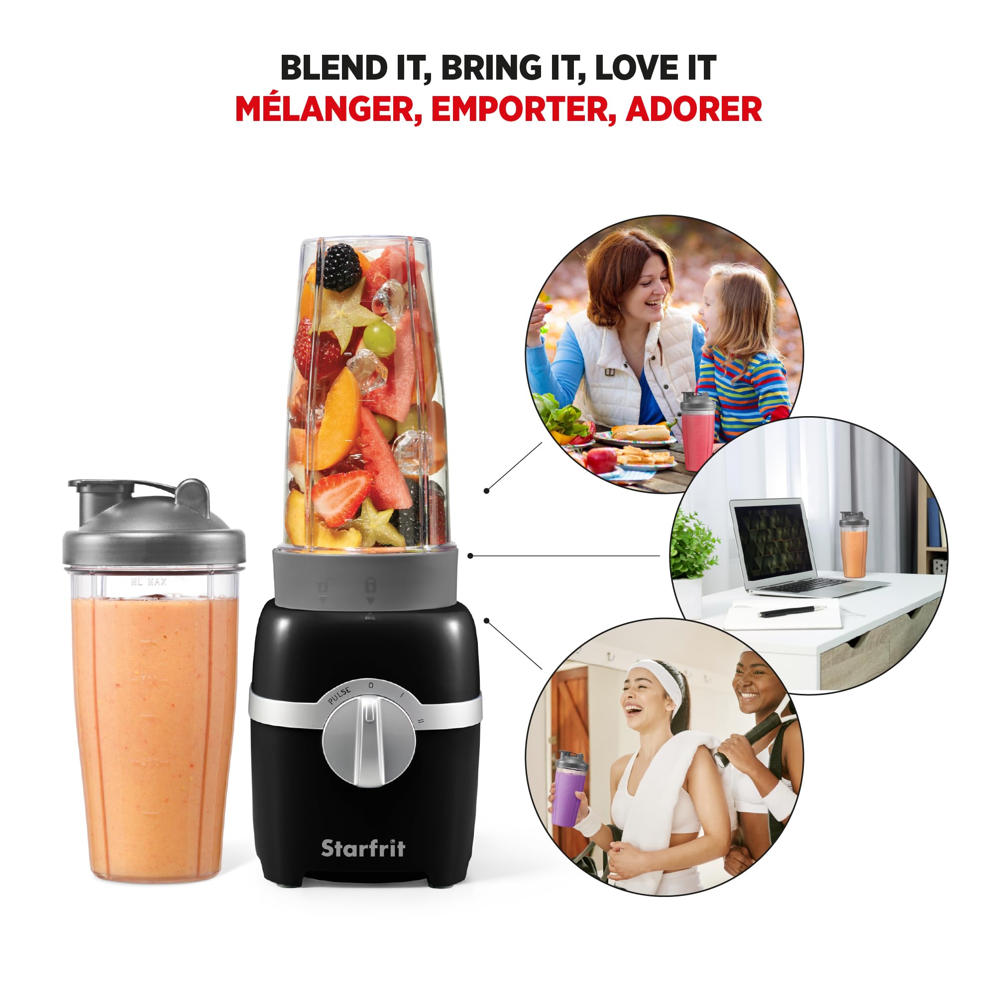 Starfrit Personal Blender, Two 828ml Cups, High, Low & Pulse Modes, 300W, Black 🍁 All In One Marketplace Canada