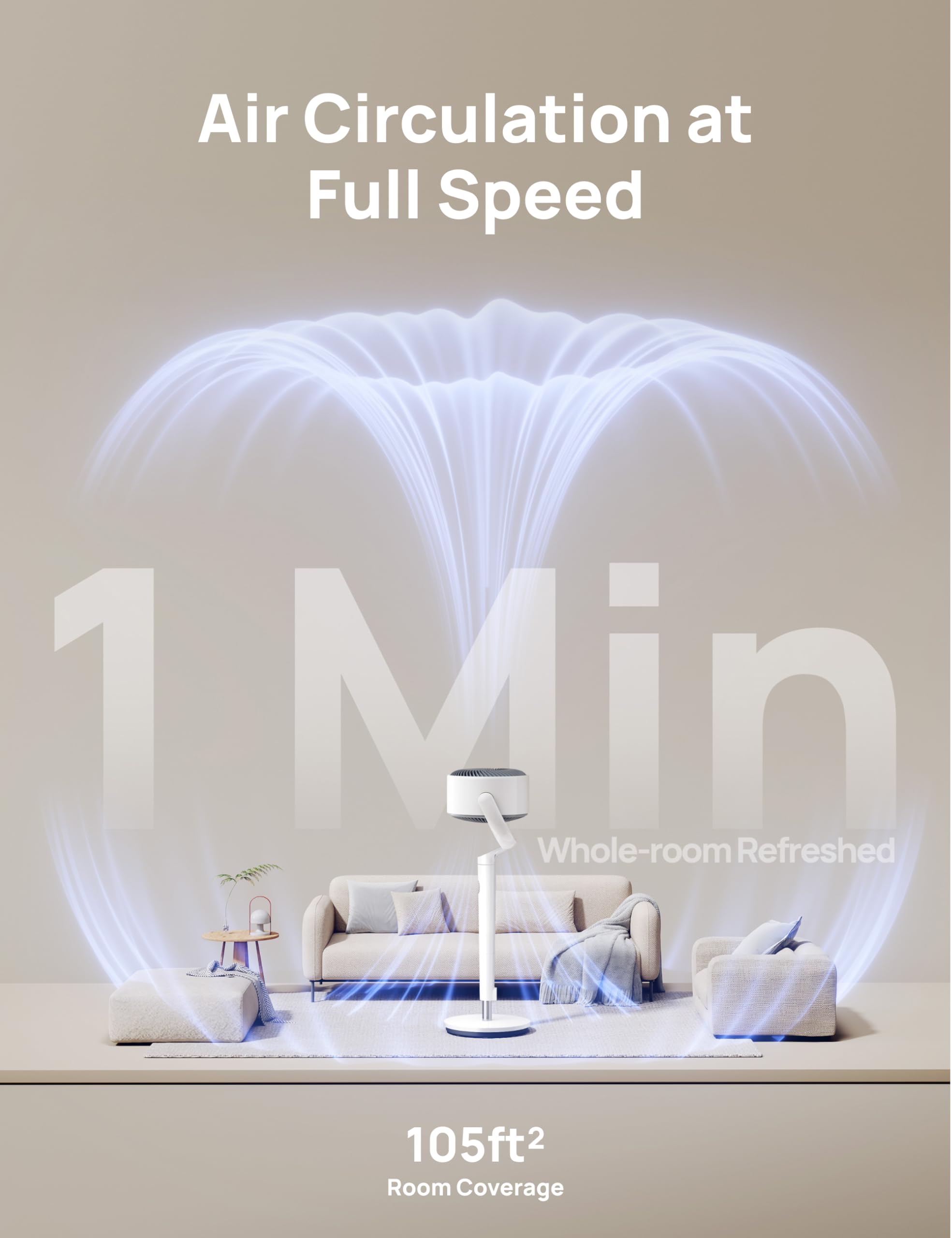 DREO Smart Fan for Bedroom, 120° +120° Omni-Directional Oscillating Fans, 90ft Quiet Pedestal Fan with RGB Light, 9 Speeds, 6 Modes, 20dB, 8H Timer, Wi-Fi/Voice/Alexa, 37-42