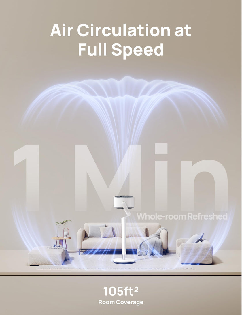 DREO Smart Fan for Bedroom, 120° +120° Omni-Directional Oscillating Fans, 90ft Quiet Pedestal Fan with RGB Light, 9 Speeds, 6 Modes, 20dB, 8H Timer, Wi-Fi/Voice/Alexa, 37-42