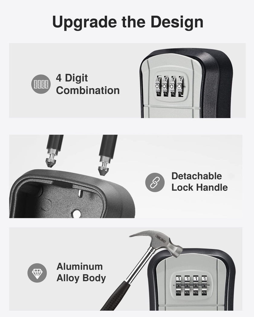Puroma Key Lock Box, Portable Combination Lockbox Wall-Mounted Key Storage Box for House Keys, Resettable Code Safe Security Lock Box for Home, Office, Apartment Spare Key Storage (1 Pack, Gray) 🍁 All In One Marketplace Canada