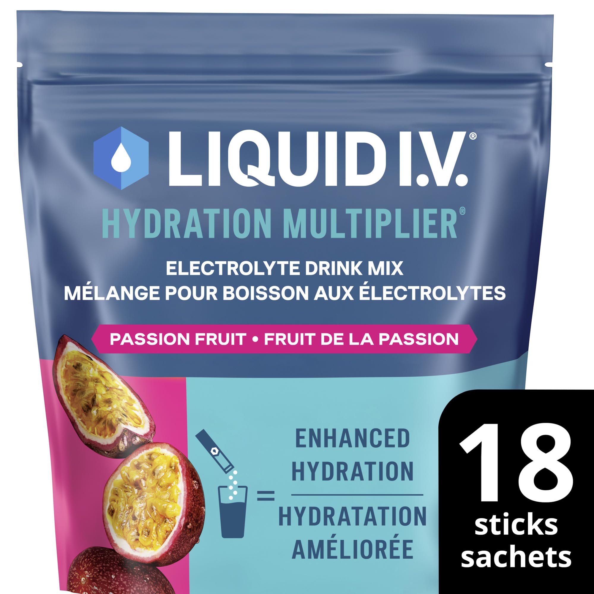 Liquid I.V. Hydration Multiplier Electrolyte Drink Mix - Enhanced Hydration Electrolyte Powder with Vitamins B3, B5, B6, B12 and C -18x On-the-go Sticks for Workout and Travel - Passion Fruit 🍁 All In One Marketplace Canada
