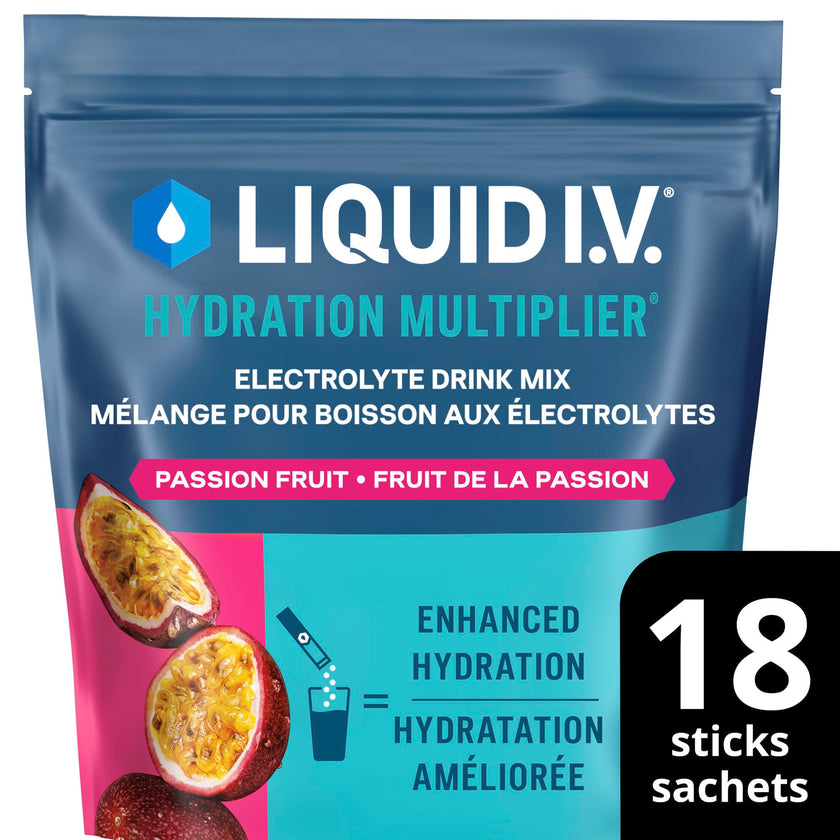 Liquid I.V. Hydration Multiplier Electrolyte Drink Mix - Enhanced Hydration Electrolyte Powder with Vitamins B3, B5, B6, B12 and C -18x On-the-go Sticks for Workout and Travel - Passion Fruit 🍁 All In One Marketplace Canada