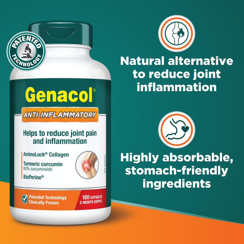Genacol Anti-Inflammatory (60-Day Supply) – Turmeric Curcumin Supplement with Black Pepper (BioPerine) and Collagen Peptides, Relieves Inflammation, Osteoarthritis Pain Relief, 180 Capsules 🍁 All In One Marketplace Canada