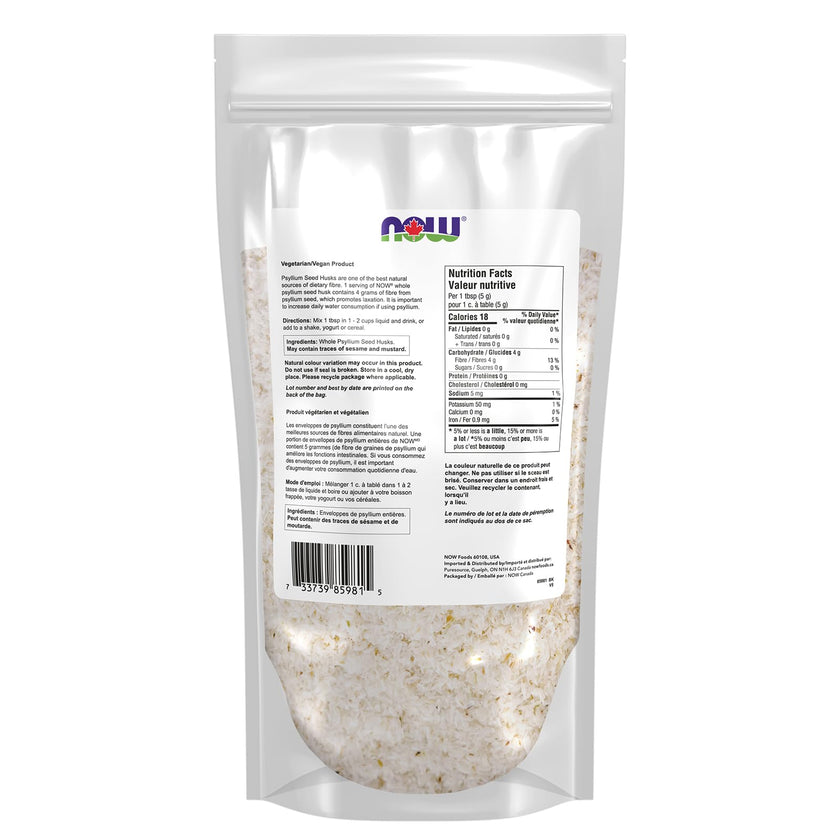 NOW Supplements, Whole Psyllium Husks, Non-GMO Project Verified, Soluble Fibre, 454g 🍁 All In One Marketplace Canada