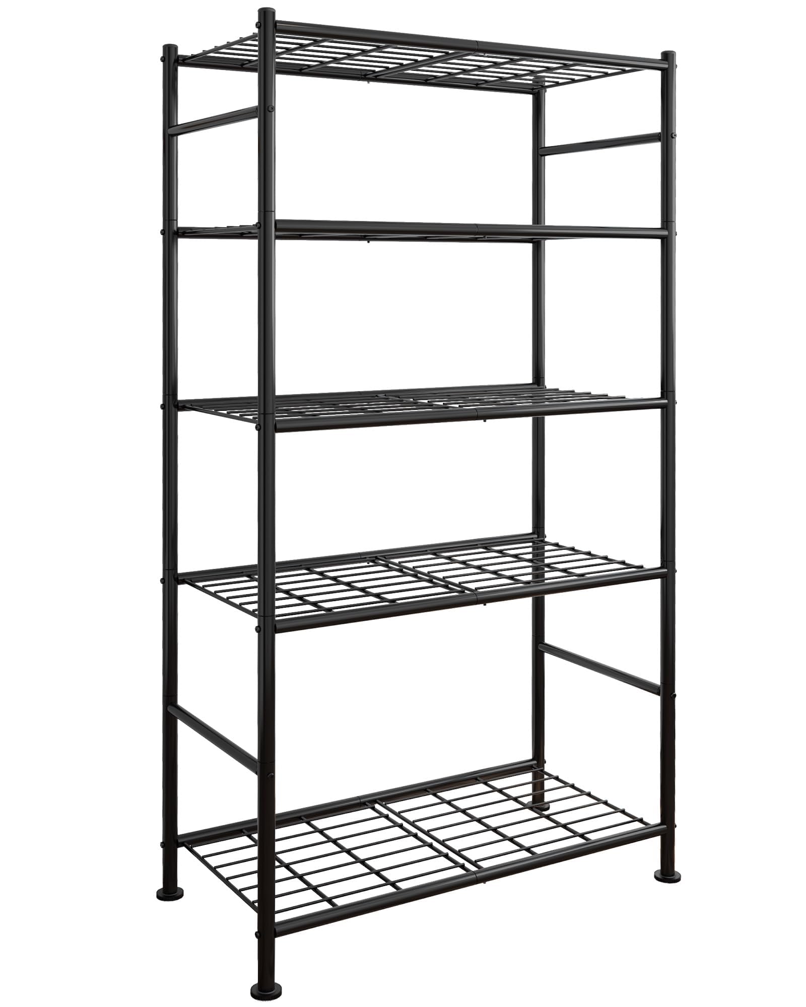 Sakugi 5 Tier Shelf - Heavy Duty Metal Storage Shelves with Adjustable Leveling Feet, Large Capacity Shelving Unit with Multiple Hooks for Kitchen, Pantry, Office (84 x 32 x 183 cm, Black) 🍁 All In One Marketplace Canada