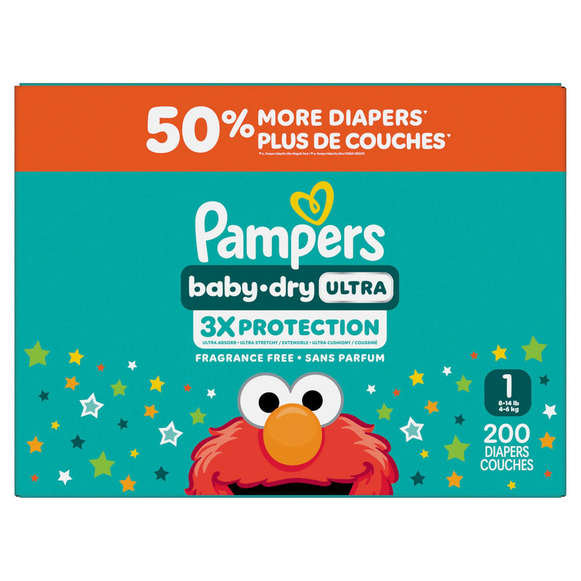 Pampers Baby Dry Ultra Diapers, Size 1, Absorbent Disposable Diapers, 1 Pack (Count of 200) 🍁 All In One Marketplace Canada